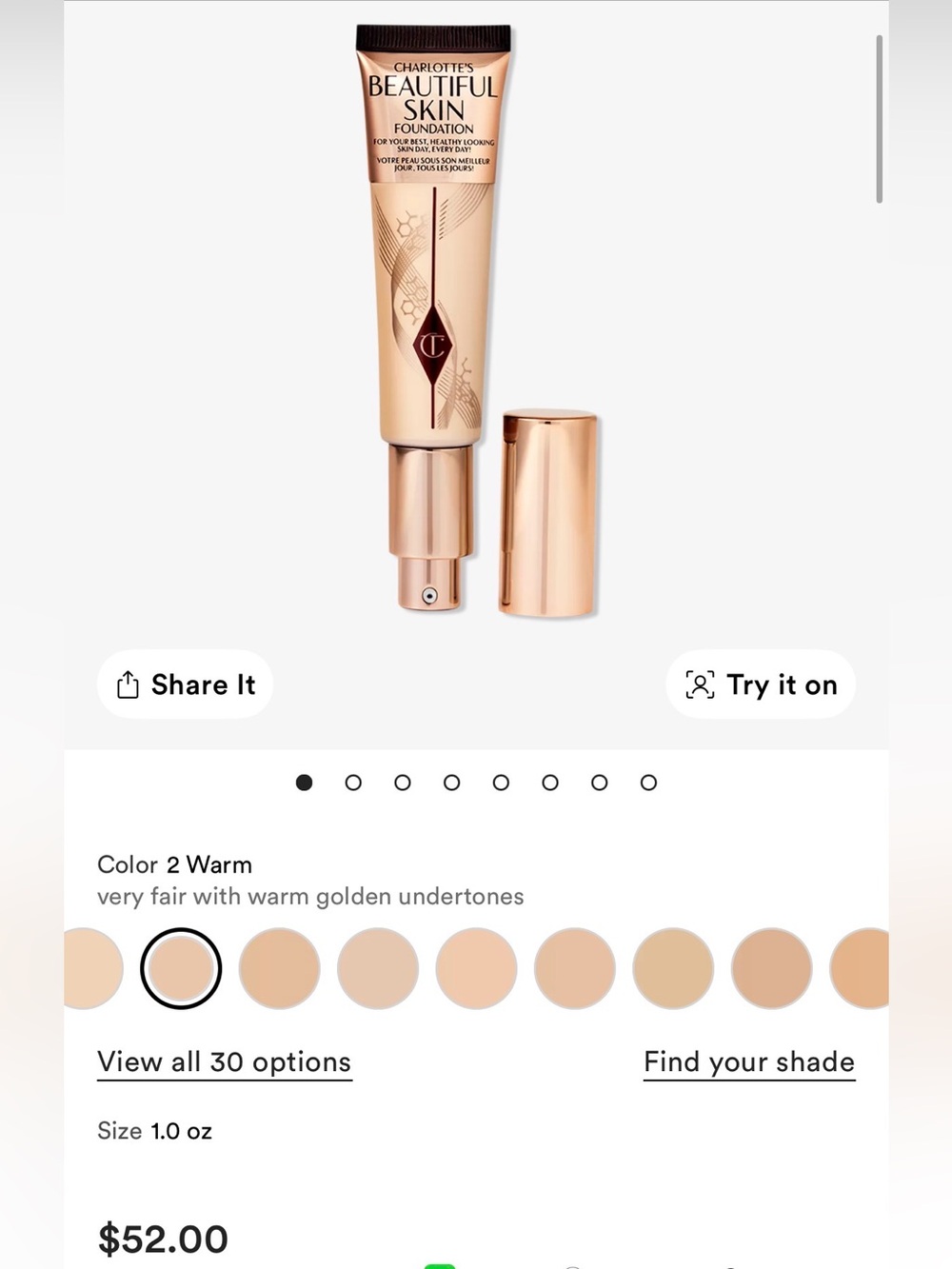 Charlotte Tilbury Beautiful Skin Foundation 2 Warm 30ml NIB